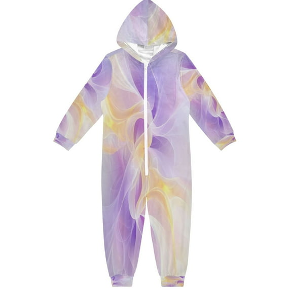 Soft Big Kids Onesie Pajamas Cozy Loose-Fit Jumpsuits for kids with Pockets for Christmas Lounge & Play Light Purple and Yellow Pattern
