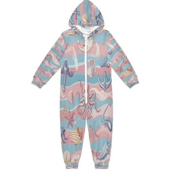 Soft Big Kids Onesie Pajamas Cozy Loose-Fit Jumpsuits for kids with Pockets for Christmas Lounge & Play Marine Animal Elements