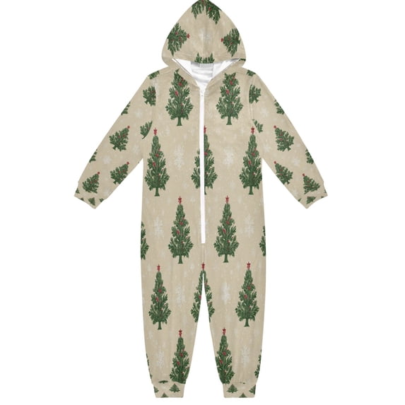 Soft Big Kids Onesie Pajamas Cozy Loose-Fit Jumpsuits for kids with Pockets for Christmas Lounge & Play Motifs Christmas Tree Pattern