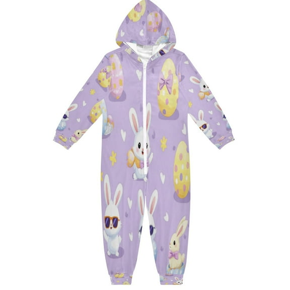 Soft Big Kids Onesie Pajamas Cozy Loose-Fit Jumpsuits for kids with Pockets for Christmas Lounge & Play Pastel Purple Easter Bunnies