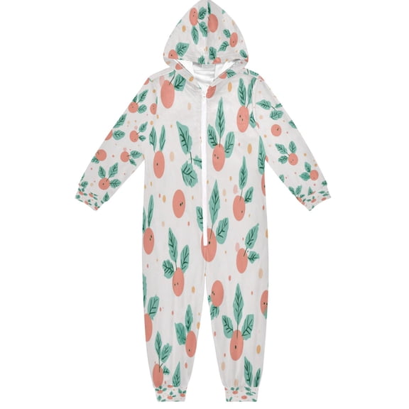 Soft Big Kids Onesie Pajamas Cozy Loose-Fit Jumpsuits for kids with Pockets for Christmas Lounge & Play Peach Holly Leaves and Berries