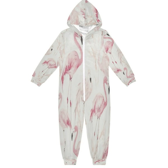 Soft Big Kids Onesie Pajamas Cozy Loose-Fit Jumpsuits for kids with Pockets for Christmas Lounge & Play Pink Flamingos