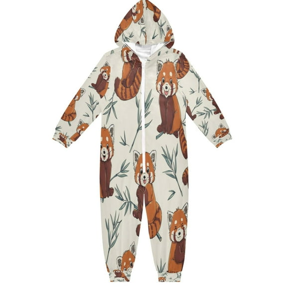Soft Big Kids Onesie Pajamas Cozy Loose-Fit Jumpsuits for kids with Pockets for Christmas Lounge & Play Red Panda Pattern