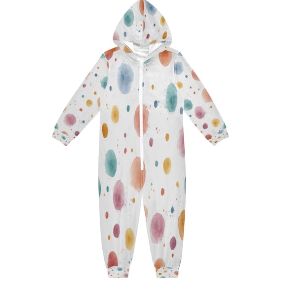 Soft Big Kids Onesie Pajamas Cozy Loose-Fit Jumpsuits for kids with Pockets for Christmas Lounge & Play Small Watercolor Splashes and Dots