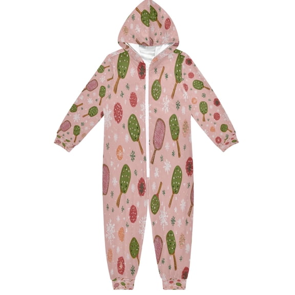 Soft Big Kids Onesie Pajamas Cozy Loose-Fit Jumpsuits for kids with Pockets for Christmas Lounge & Play Snowflake Racket Pattern