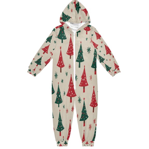 Soft Big Kids Onesie Pajamas Cozy Loose-Fit Jumpsuits for kids with Pockets for Christmas Lounge & Play Stylish Christmas Tree Pattern