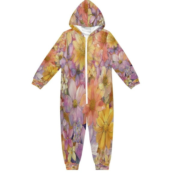 Soft Big Kids Onesie Pajamas Cozy Loose-Fit Jumpsuits for kids with Pockets for Christmas Lounge & Play Summer Blossoms