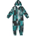 thumbnail image 1 of Soft Big Kids Onesie Pajamas Cozy Loose-Fit Jumpsuits for kids with Pockets for Christmas Lounge & Play Teal and Black Squares, 1 of 8