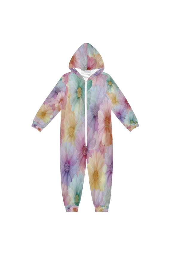 Soft Big Kids Onesie Pajamas Cozy Loose-Fit Jumpsuits for kids with Pockets for Christmas Lounge & Play Tie-dye Daisies