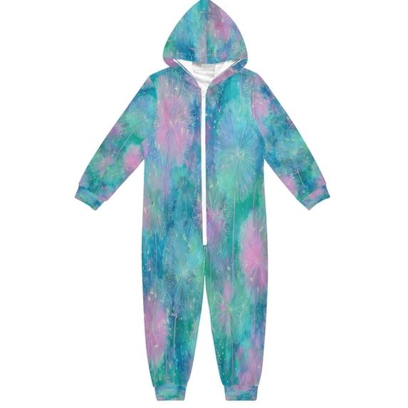 Soft Big Kids Onesie Pajamas Cozy Loose-Fit Jumpsuits for kids with Pockets for Christmas Lounge & Play Tie-dye Dandelions Pattern