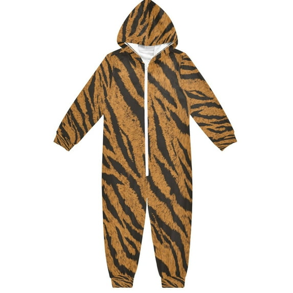 Soft Big Kids Onesie Pajamas Cozy Loose-Fit Jumpsuits for kids with Pockets for Christmas Lounge & Play Tiger Stripes Pattern