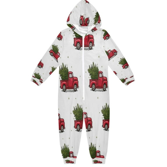 Soft Big Kids Onesie Pajamas Cozy Loose-Fit Jumpsuits for kids with Pockets for Christmas Lounge & Play Truck Carrying Tree Pattern