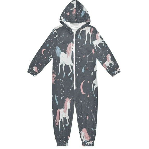 Soft Big Kids Onesie Pajamas Cozy Loose-Fit Jumpsuits for kids with Pockets for Christmas Lounge & Play Unicorns and Stars