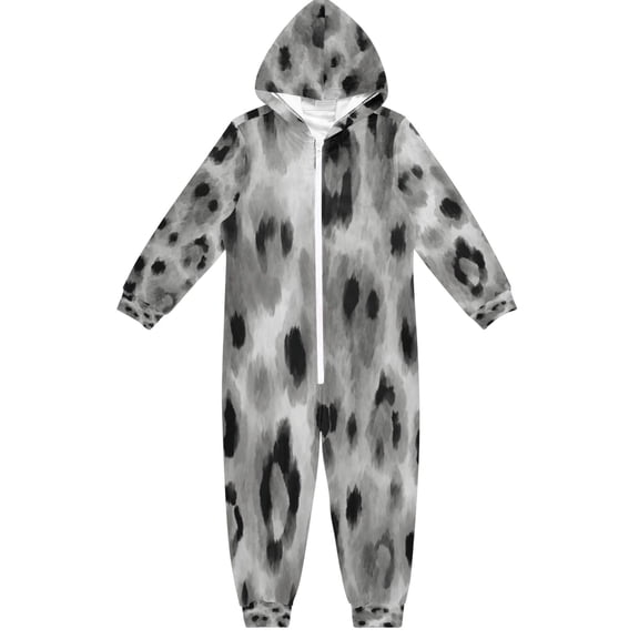 Soft Big Kids Onesie Pajamas Cozy Loose-Fit Jumpsuits for kids with Pockets for Christmas Lounge & Play Watercolor Leopard Spots