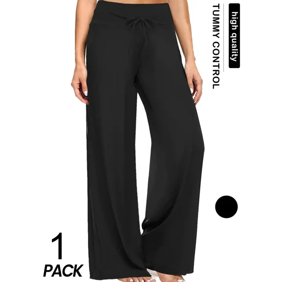 Soft Black Pajama Pants for Women, Wide Leg Comfy Casual Lounge Yoga Capri Pants