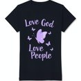 thumbnail image 1 of Soft Black T-Shirt with Colorful Butterfly Graphic & 'Love God Love People' Design, 1 of 5