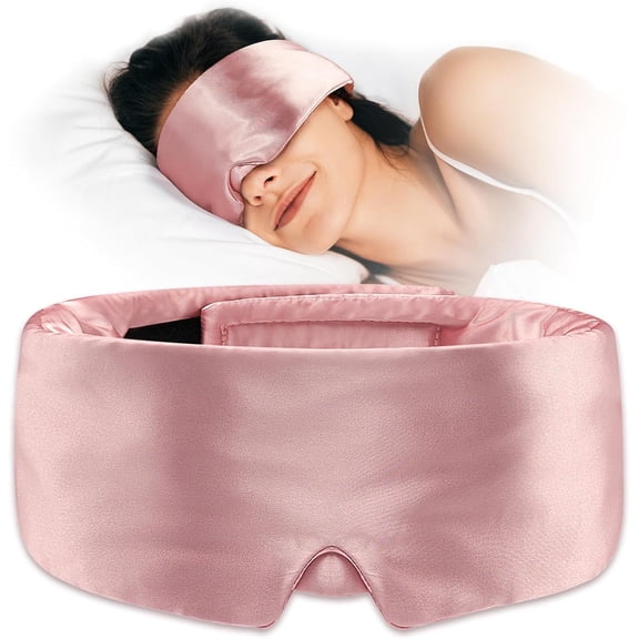 Soft , Blackout Eye Mask for Side Sleepers, Comfortable for Women Men, Satin Eye Masks for Sleep with Wide Band, Smooth Sleeping Mask, Blindfold, Pink