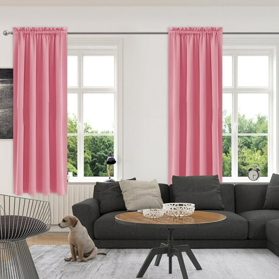 Soft Blackout Silk Curtains for Bedroom, Solid Color Curtain Heat Insulation Energy Saving for Bedroom or Living Room Decor 71.7x41.7Inch Pink