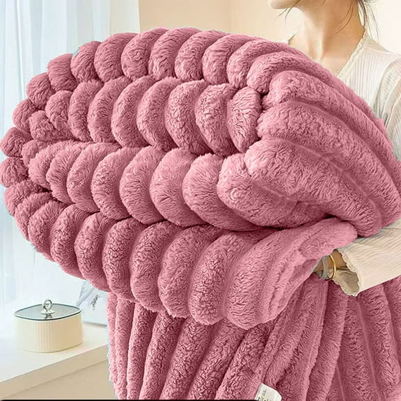 Soft Blanket Fuzzy Blanket Super Soft Fleece Throw Blanket Twin, Fuzzy Plush Flannel Throw, Warm Cozy Ribbed Microfiber Blanket for Sofa Couch Bed, Lightweight Striped Blanket, 40" x 60" Pink