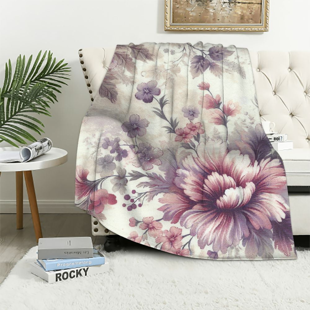 Soft Blanket Heavy Korean Mink Blanket 5 LB Fleece Blanket 2 Ply Reversible 520GSM Silky Soft Plush Warm Blanket for Autumn Winter Queen Peony Peony Walmart