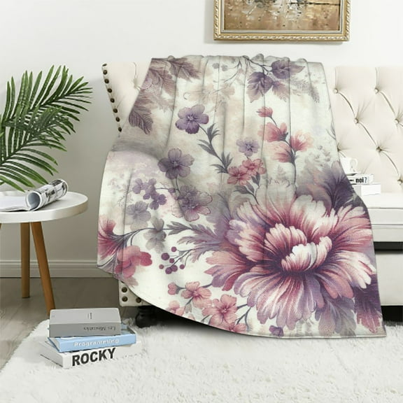 Soft Blanket Heavy Korean Mink Blanket, 5 LB Fleece Blanket - 2 Ply Reversible 520GSM Silky Soft Plush Warm Blanket for Autumn Winter (Queen, Peony/Peony)