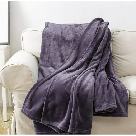 Soft Blanket Solid Color Coral Fleece Plush Microfiber Blanket Violet Throw - 50" x 60"