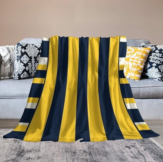 Soft Blankets And Throws For Sofa Yellow And Navy Blue Nautical Stripe