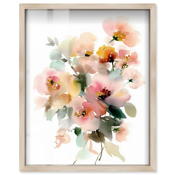 Soft Bloom Cascade I Shadowbox Print Spring Wall Decor by Art Remedy, Blonde Frame, 16 x 20