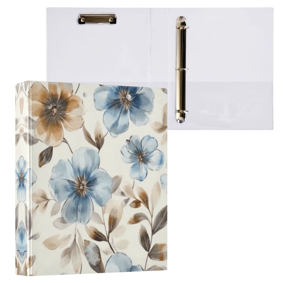 Soft Blue Flowers 3 Ring Hardcover Binders 1.5in Round Rings for Letter-Size Folder Paper Organizer Pockets for Office Student Recipe