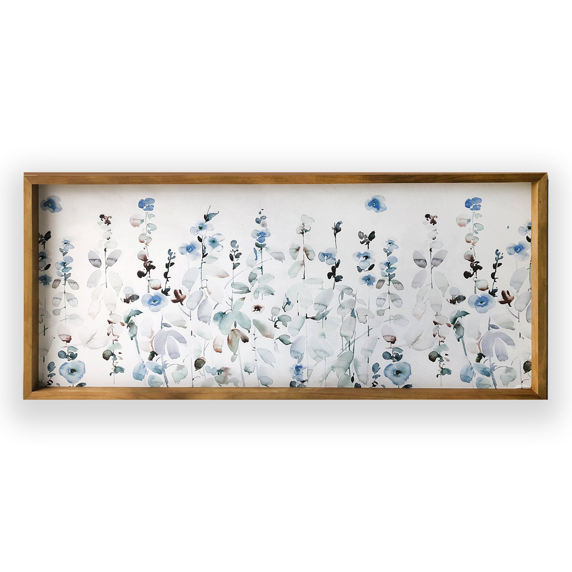 Soft Blue Floral Garden Watercolor Canvas with Pine Frame