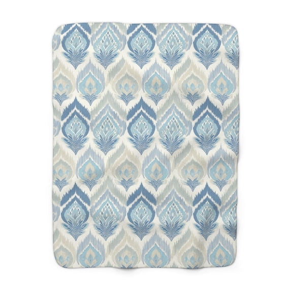 Soft Blue Ikat Flannel Blanket – Elegant Art Nouveau Throw for Boho ...