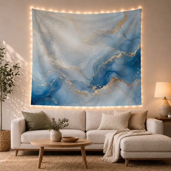 Soft Blue Marble with Cloudy White Areas, Serene Abstract Style for Abstract Art Fans, Modern Wall Art, Housewarming Gift, Tapestry Wall Hanging for Bedroom and Dorm