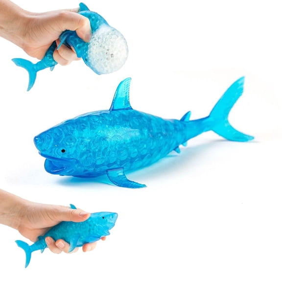 Soft Blue Shark Squishy Stress Relief Hand Toy 4 Inch, TPR Slow Rising Fidget for Anxiety Calming Kids Adults Desk Gift