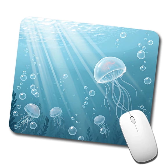 Soft Blue Tones Floating Jellyfish Bubbles Ocean Mouse Pad Low Profile Gaming Mat