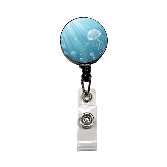 Soft Blue Tones Floating Jellyfish Bubbles Ocean Retractable Reel ID Badge Key Card Name Tag Holder with Clip