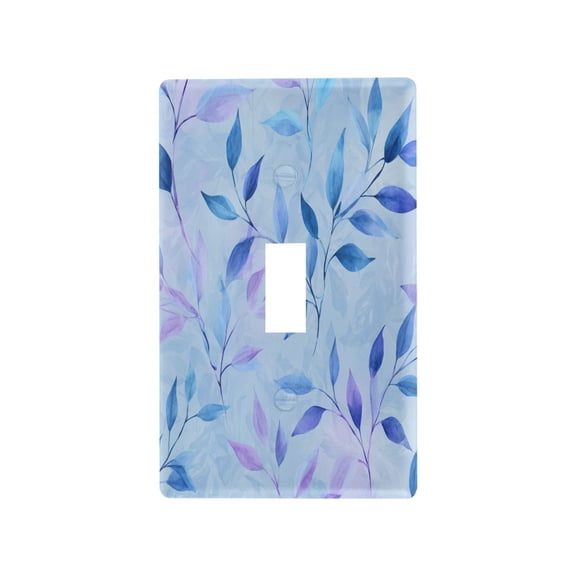 Soft Blue Watercolor Foliage Decorative Wall Plate, Flame Retardant PC Plastic Light Switch & Outlet Cover with Mounting Screws Fits Toggle Switch