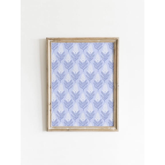 Soft Blue White Fern Leaf Pattern Botanical Minimalist Spring Summer Abstract able Perriwinkle Decor Digital, Unframed Poster