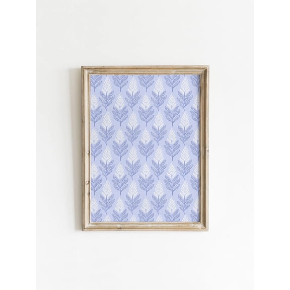 Soft Blue White Fern Leaf Pattern Minimalist Periwinkle Decor, Stretched Canvas 8x10in