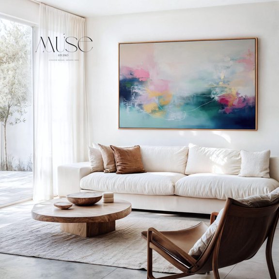 Soft Blush And Navy Wall Art Floating Living Room Decor Contemporary Neutral Interior Unframed Paper Print
