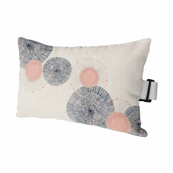 Soft Blush Circles Outdoor Pillow for Chaise Lounge Chair,Retro Delicate Line on Linen Waterproof Headrest Lumbar Pillows with Insert&Elastic Strap for Patio Pool Garden Chairs Decor,1 Pack