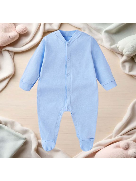 Soft Bodysuit Front Snap Closure Pajama Outfit For Baby Boys with Built In Mittens And Non Socks Comfort WarmthBU19-12 Months