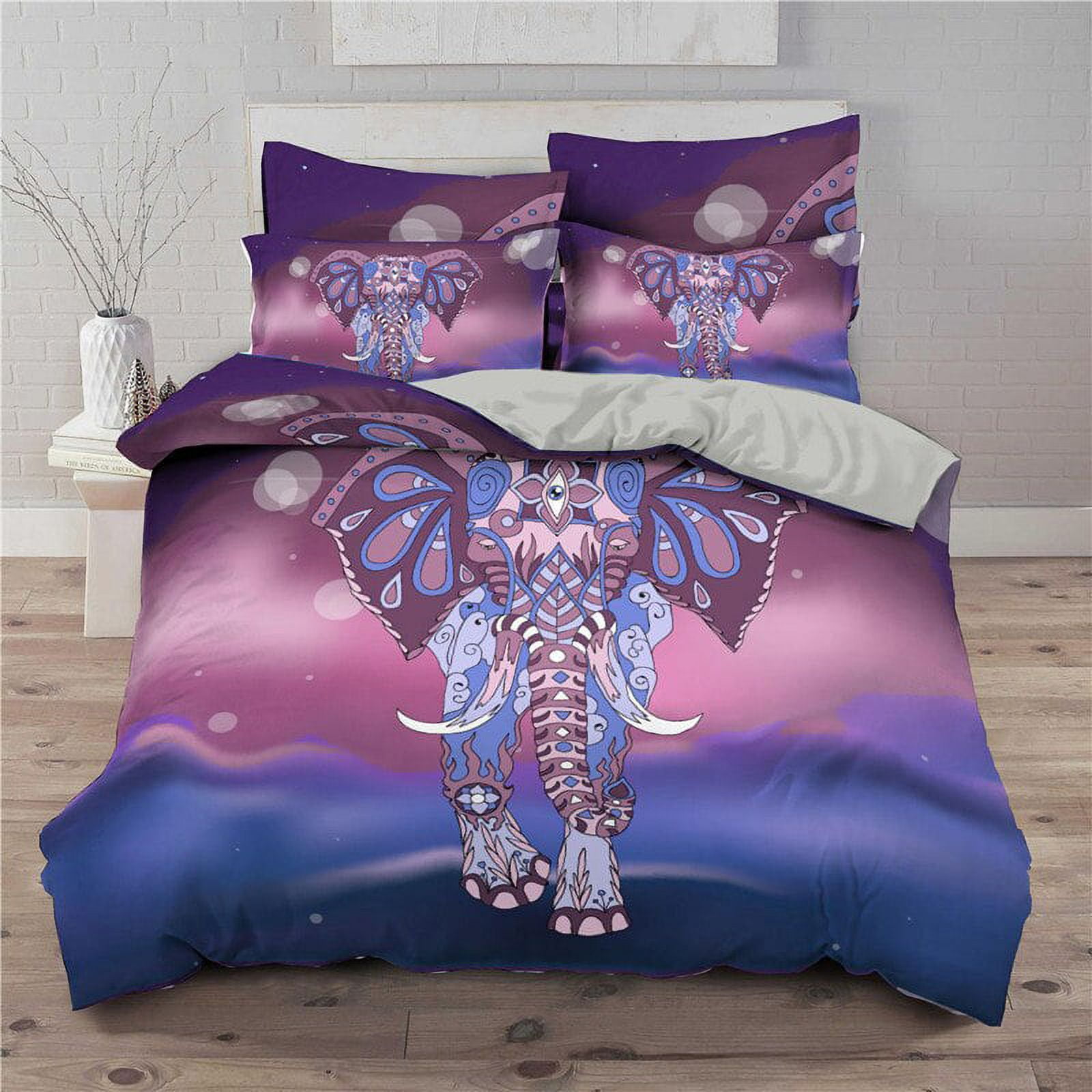 Soft Bohemian Cute Elephant Duvet Cover Mandala Floral 3D Print King
