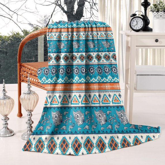 Soft Bohemian Sherpa Throw Blanket - 50x60in Plush Comfort Fluffy Blanke for Bed Couch Sofa Office Camping - Colorful Striped Flannel Fleece Throw Blankets