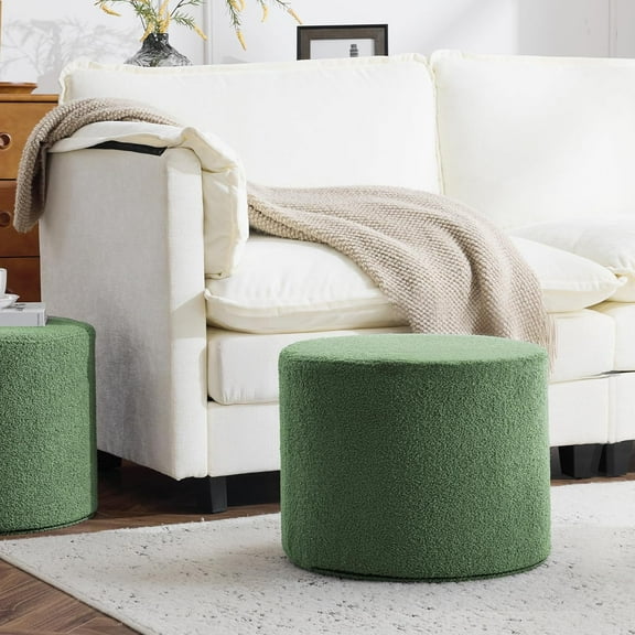 Soft Boucle Pouf Ottoman, Comfortable Foot Rest, Full Foam Filling Footstool for Living Room, Bedroom, Lightweight Comfort and Charm Floor Poof Seating Perfect to Rest Your Feet, Green