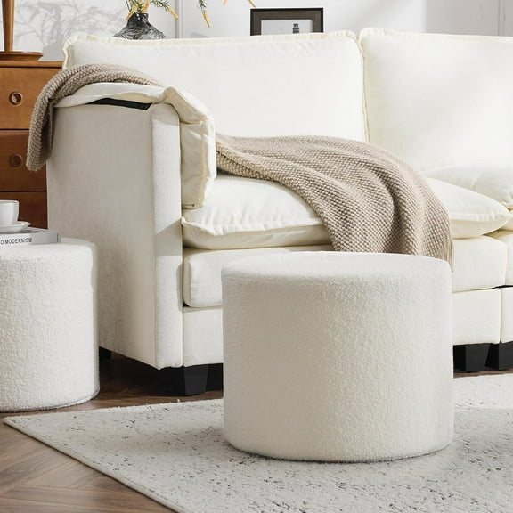 Soft Boucle Pouf Ottoman, Comfortable Foot Rest, Full Foam Filling Footstool for Living Room, Bedroom, Lightweight Comfort and Charm Floor Poof Seating Perfect to Rest Your Feet, Beige