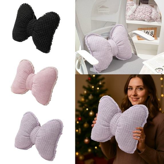 Soft Bowknot Throw Pillow Bow Shaped Pillow Novelty Plush Lumbar & Sofa Car Cushion Bed Sofa Couch Holiday Car Decor in 3 Colors (Purple, Pink, Black), 13.77x12.59 inch 13.77x12.59inch