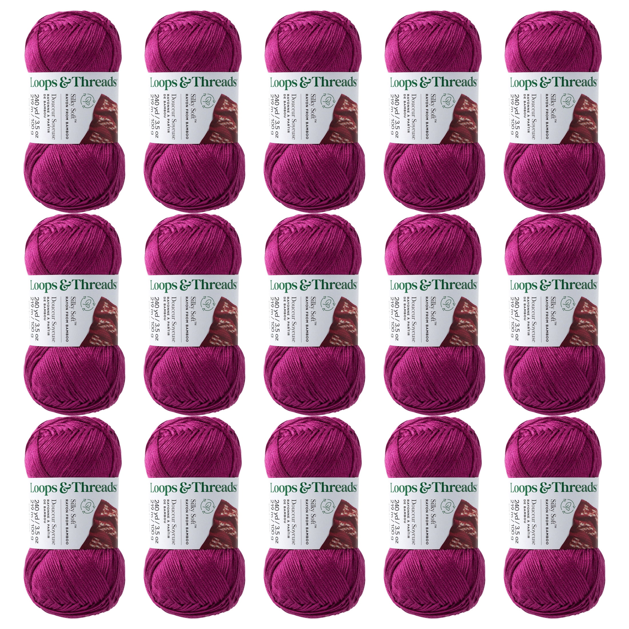 Loops & Threads Soft Boysenberry Silky Soft Yarn - Light Weight Yarn for Knitting, Crochet, Weaving, Arts & Crafts, 15 Pack
