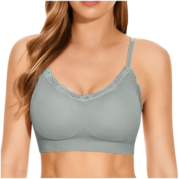 Soft Bra Women Fashion Lace Backless Solid Strap Wrap Hollow Out Bra Underwear V-Neck Padded Bra Feature Hook and Eye Closure Sport Bra Style Y-121 , Gray One Size