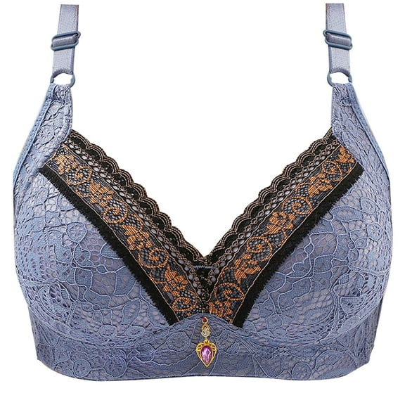 Soft Bra Women Seamless Bra Feature V-Neck Push-up Bra Style W-205 Blue 3XL