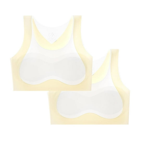 Soft Bras for Girl New Girls 2pc Primary and Secondary School Solid Color Comfortable Camisole Bra Style B-30 Beige 7 Years